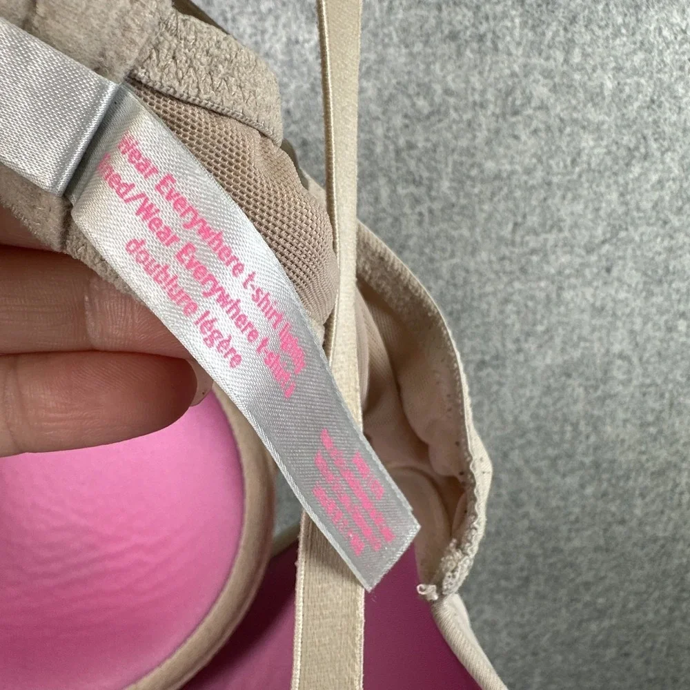 PINK Bra‎ Beige 34DD Everywhere T-Shirt Lightly Lined Underwire Criss Cross